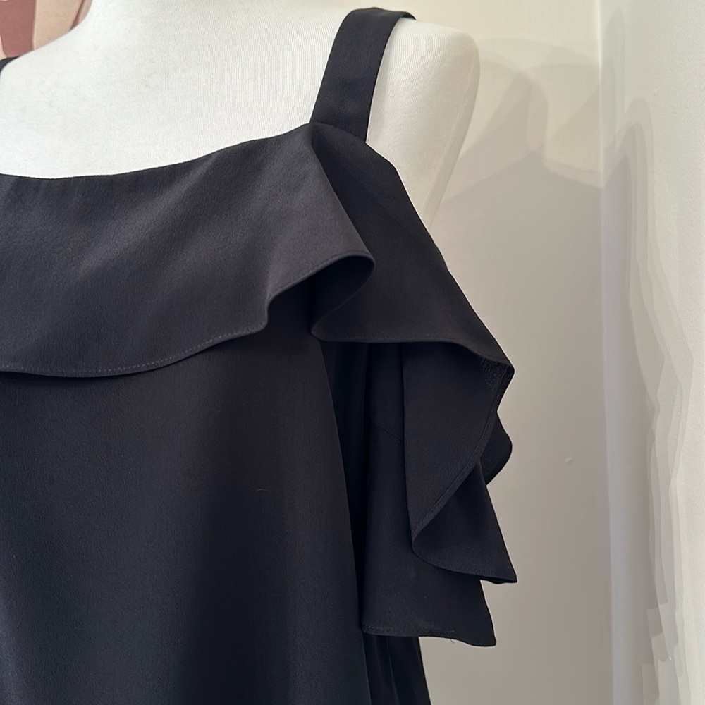 J. Crew Cold Shoulder Flutter Sleeve Silk Blouse Black